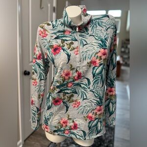 Tommy Bahama Tropical Print Half Zip Top Womens Sz Med High-Low Hem